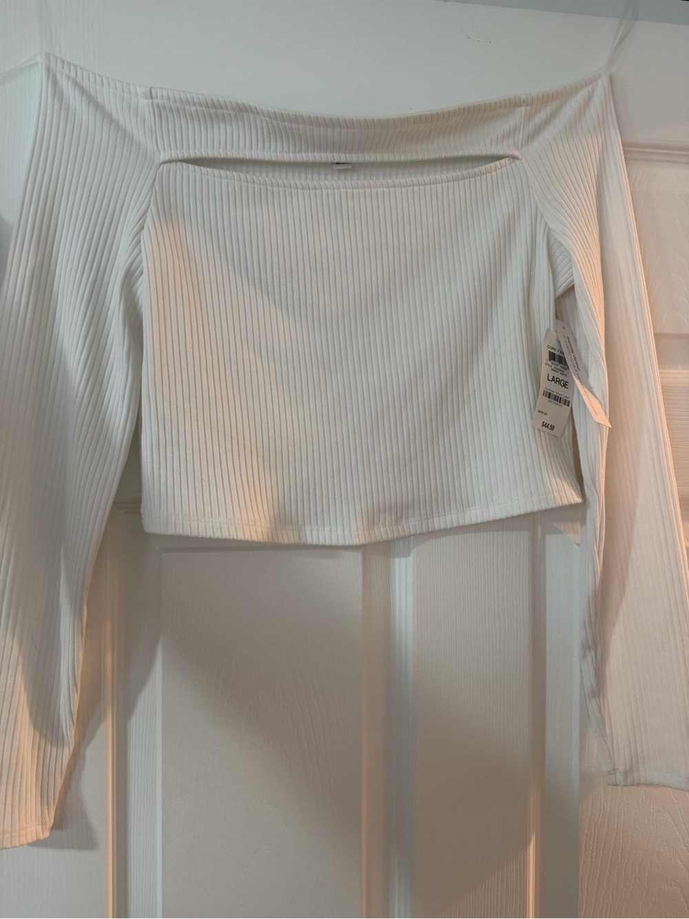 Bar III White Ribbed Off-Shoulder Crop Top